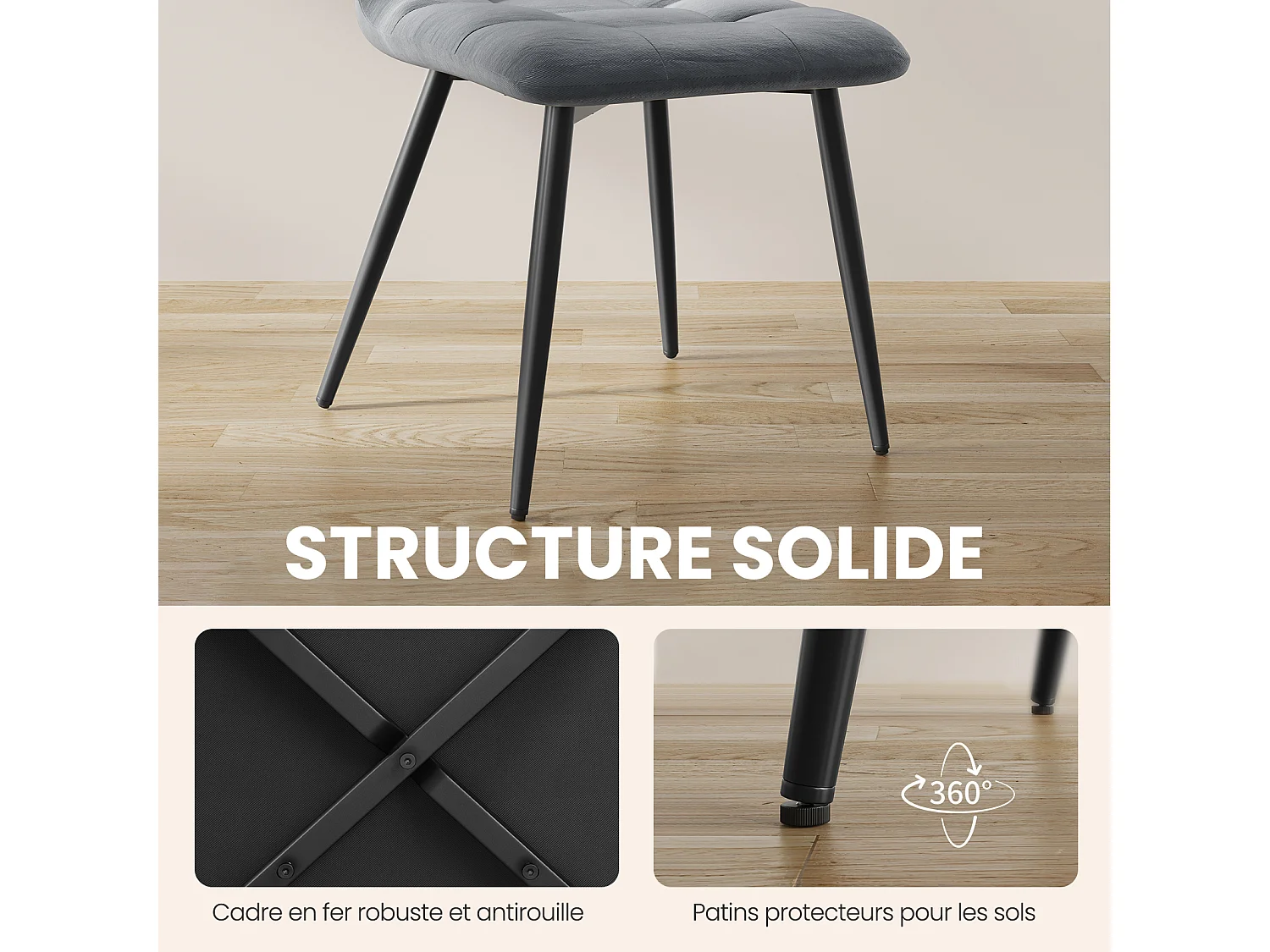 Lot de 4 Chaises Salle à Manger HavenlyHome, Ergonomique, pour Salon, Chambre à Coucher, Noir