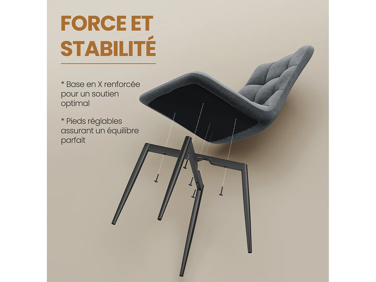 Lot de 4 Chaises Salle à Manger HavenlyHome, Ergonomique, pour Salon, Chambre à Coucher, Noir