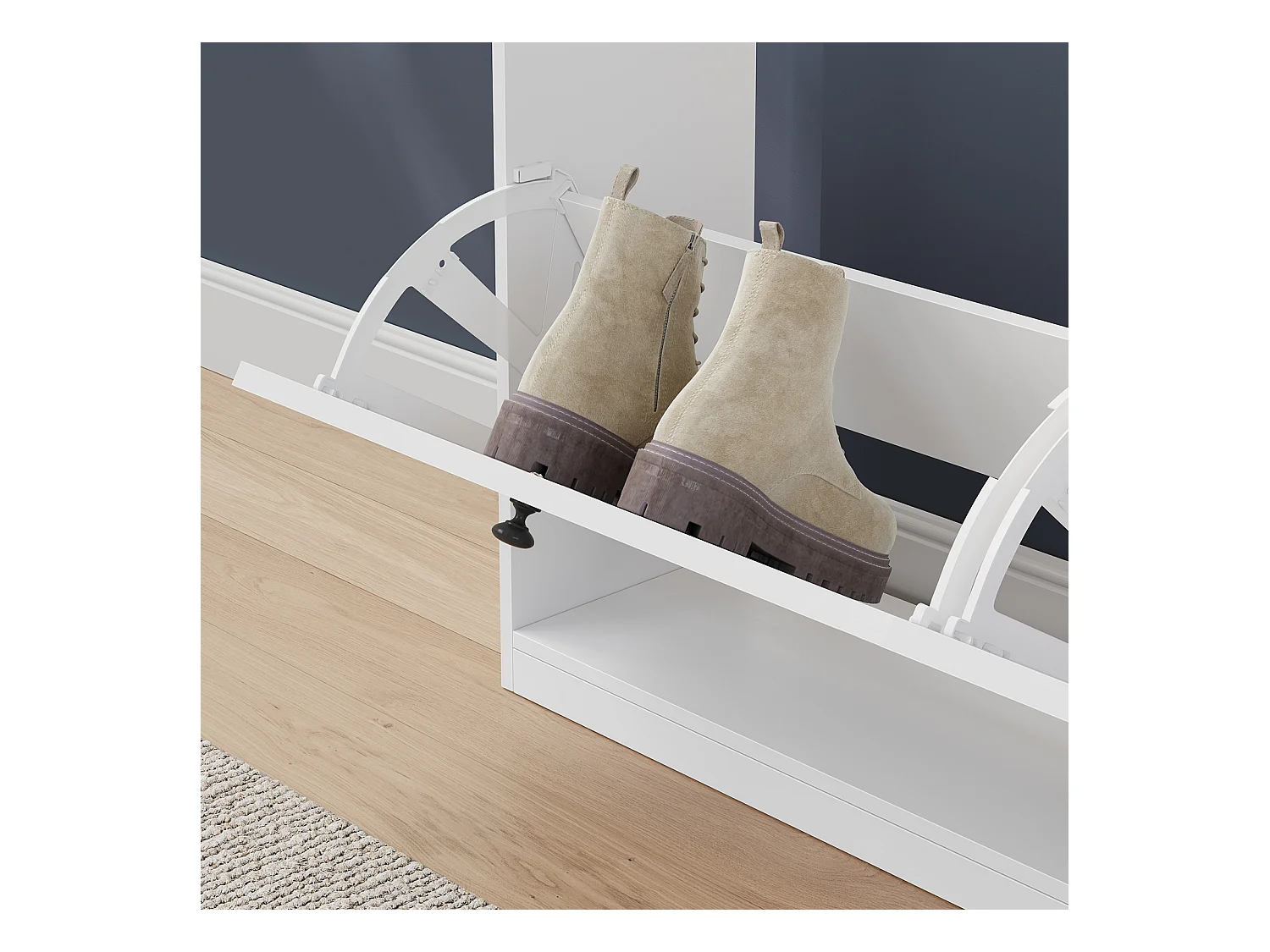 Meuble à Chaussures HavenlyHome, 3 Portes Abattantes, Étagères Réglable, 12 à 18 Paires, pour Entrée, Couloir, 60x24x117cm, Blanc