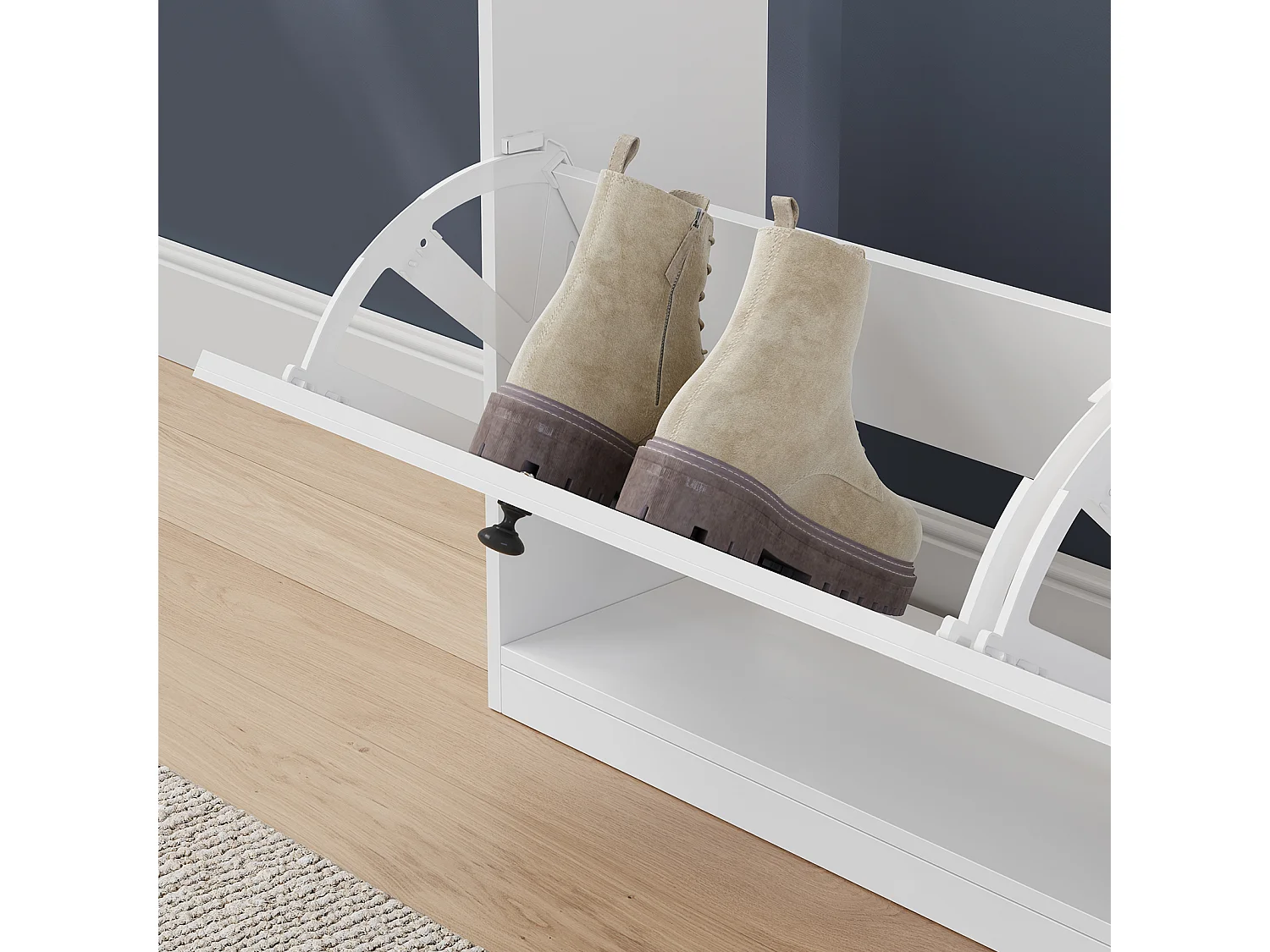 Meuble à Chaussures HavenlyHome, 4 Portes Abattantes, Étagères Réglable, 16 à 24 Paires, pour Entrée, Couloir, 60x24x150 cm, Blanc