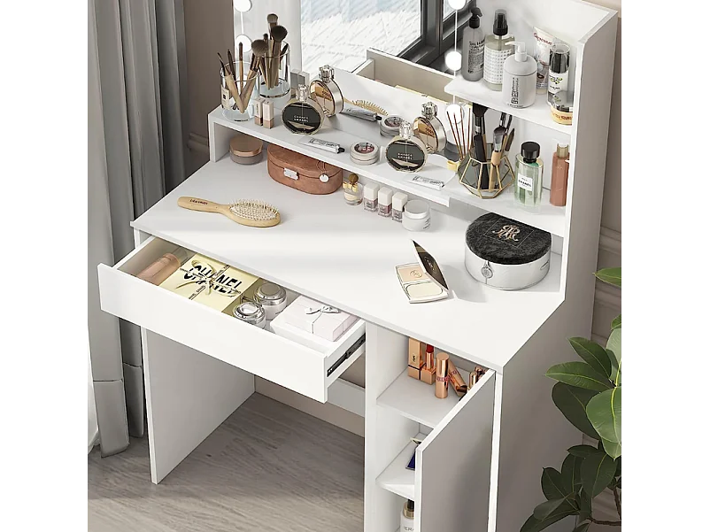 Coiffeuse HavenlyHome avec Miroir LED à Luminosité Réglable, tiroir, 3 Compartiments et Coiffeuse de Maquillage en Bois- blue