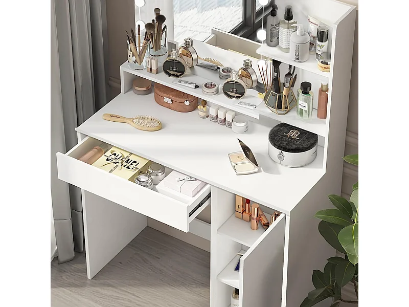 Coiffeuse HavenlyHome avec Miroir LED à Luminosité Réglable, tiroir, 3 Compartiments et Coiffeuse de Maquillage en Bois- blue