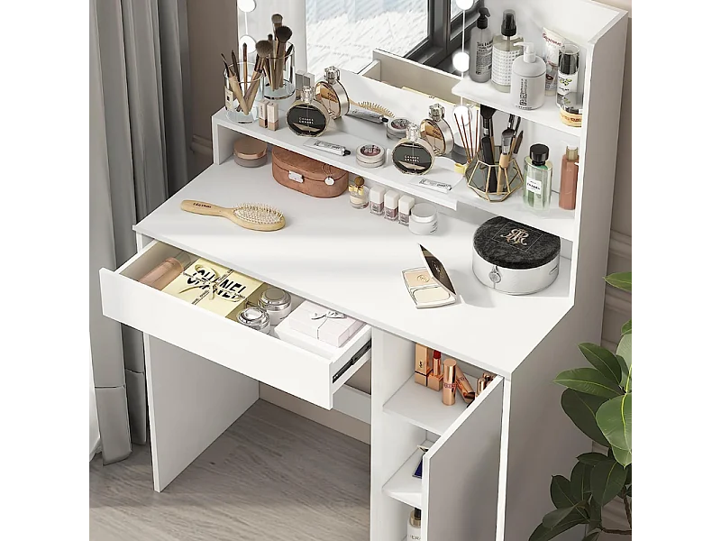 Coiffeuse HavenlyHome avec Miroir LED à Luminosité Réglable, tiroir, 3 Compartiments et Coiffeuse de Maquillage en Bois- blue