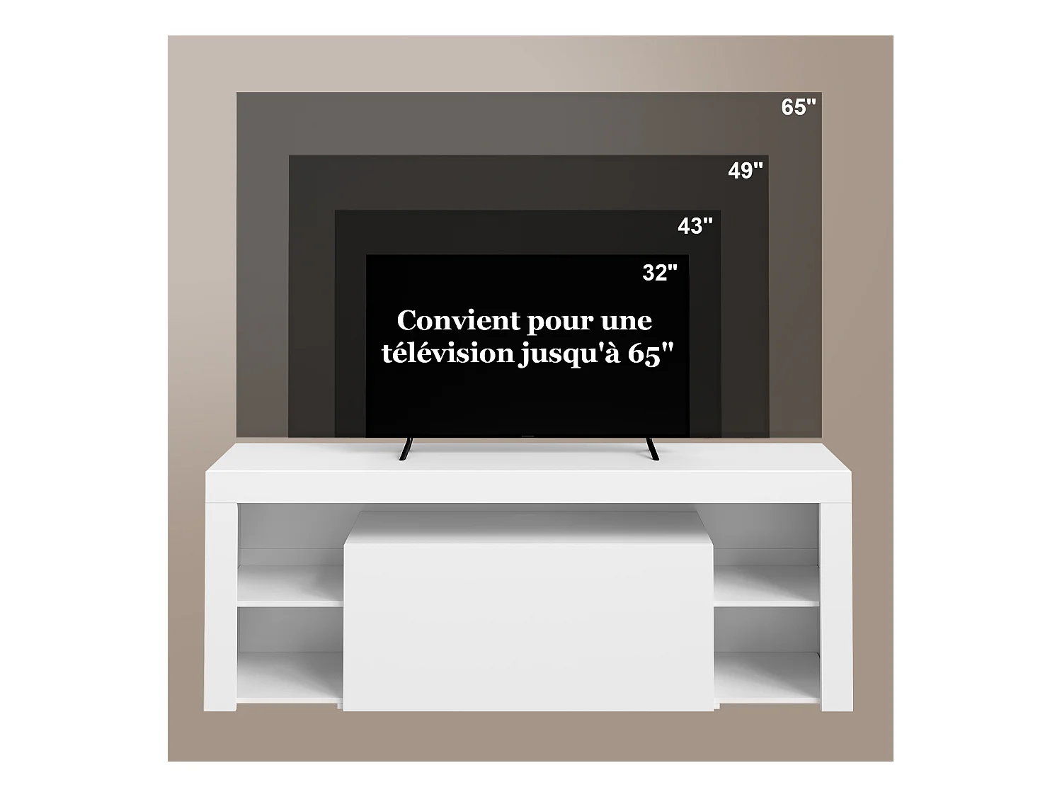 Meuble TV LED 140 cm HavenlyHome - Banc TV Moderne avec Placard - Etagères Réglables - Jusqu'à 65" - pour Salon et Chambre - Noir