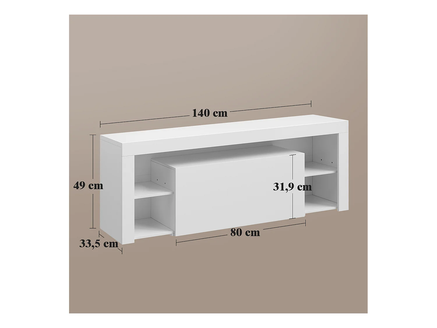 Meuble TV LED 140 cm HavenlyHome - Banc TV Moderne avec Placard - Etagères Réglables - Jusqu'à 65" - pour Salon et Chambre - Noir