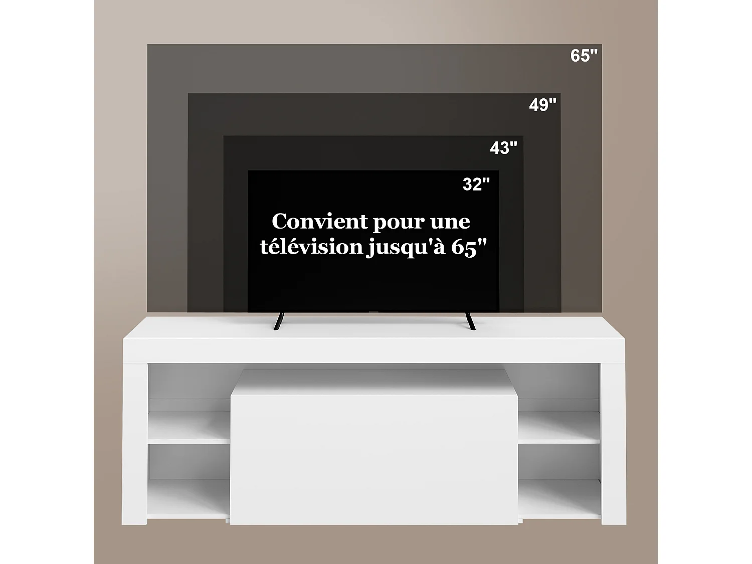 Meuble TV LED 140 cm HavenlyHome - Banc TV Moderne avec Placard - Etagères Réglables - Jusqu'à 65" - pour Salon et Chambre - Noir