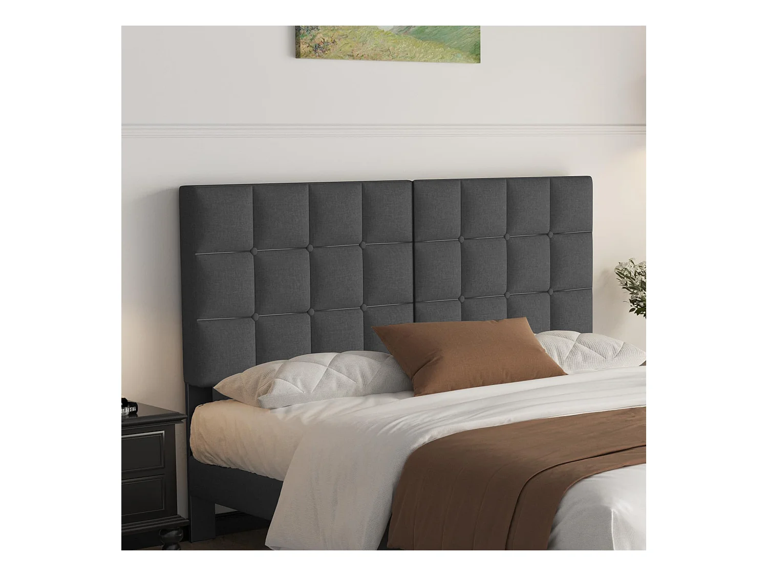 Lit Double 180x200 cm INRE- Structure de Lit avec Sommier à Lattes - Lit Capitonné avec Tête de Lit - Lit Adulte pour 2 Personne - gris foncé