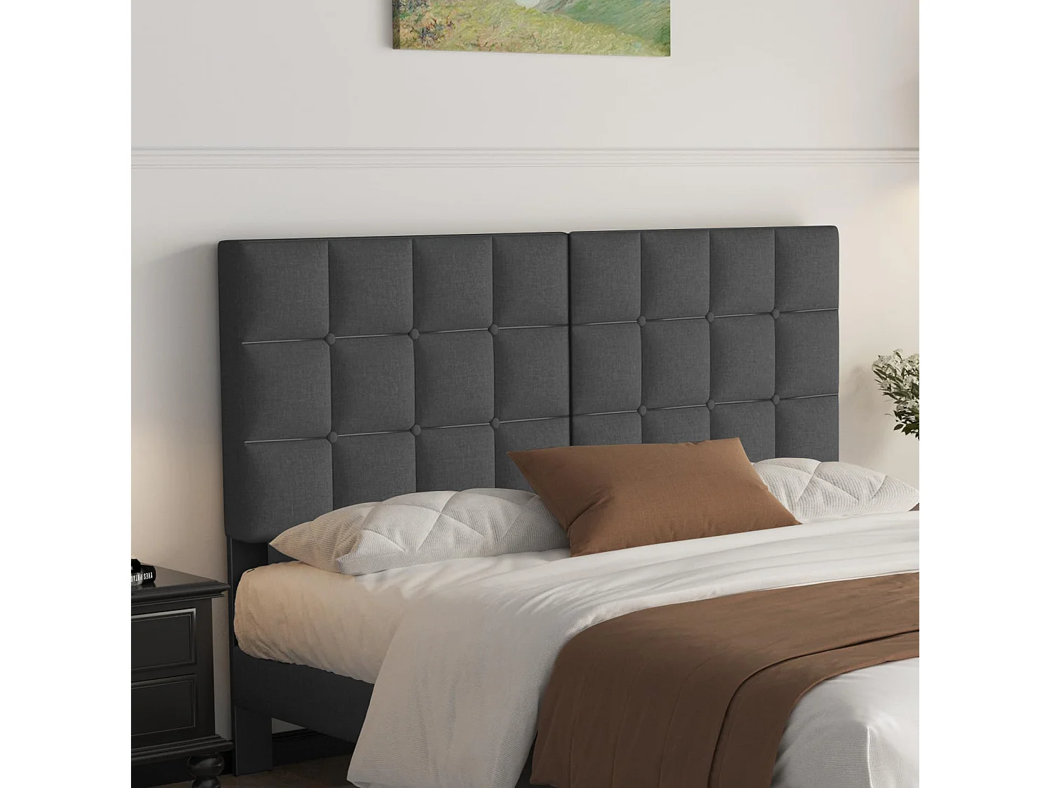 Lit Double 180x200 cm INRE- Structure de Lit avec Sommier à Lattes - Lit Capitonné avec Tête de Lit - Lit Adulte pour 2 Personne - gris foncé