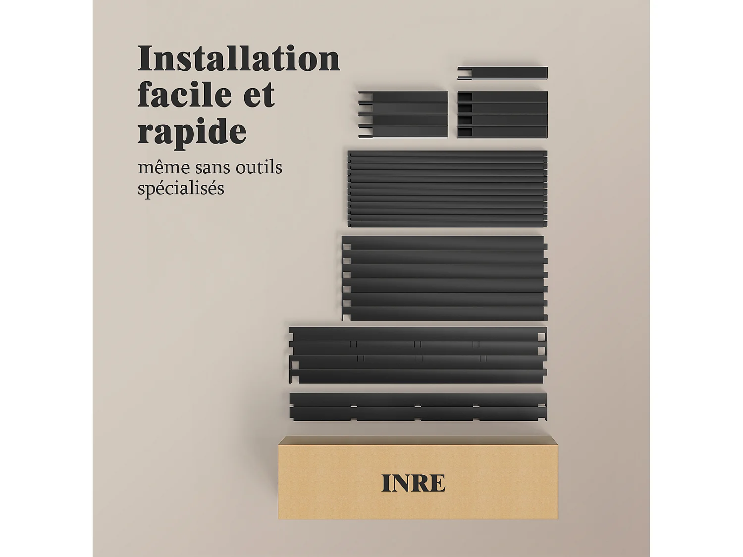 Lit 90x190 cm INRE, Cadre de Lit Double en Métal avec Lattes, Charge Max. 350 kg, Montage Facile, Lit 2 Personnes Silencieux, Noir