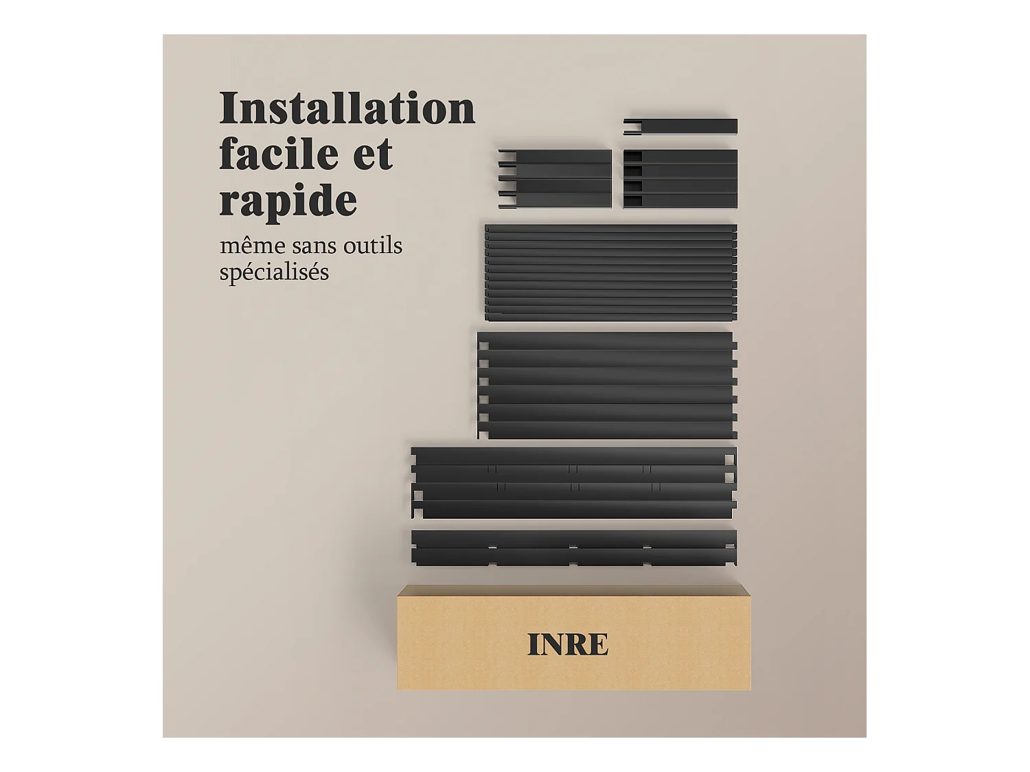 Lit 160x200 cm INRE, Cadre de Lit Double en Métal avec Lattes, Charge Max. 350 kg, Montage Facile, Lit 2 Personnes Silencieux, Noir