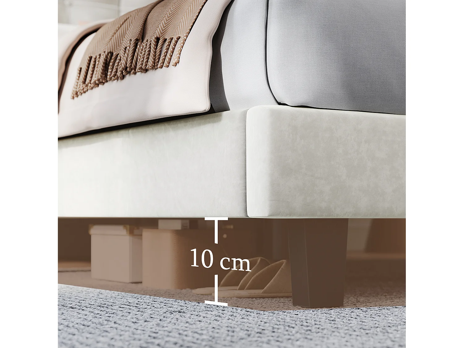 Lit Double 180x200 cm INRE- Structure de Lit avec Sommier à Lattes - Lit Capitonné avec Tête de Lit - Lit Adulte pour 2 Personne - Beige