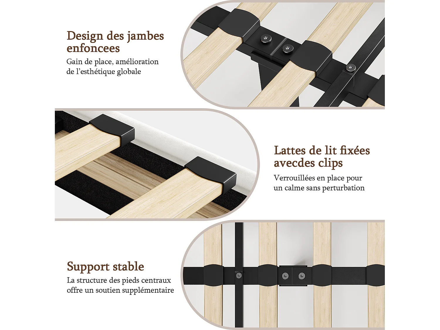 Lit Double 180x200 cm INRE- Structure de Lit avec Sommier à Lattes - Lit Capitonné avec Tête de Lit - Lit Adulte pour 2 Personne - Beige