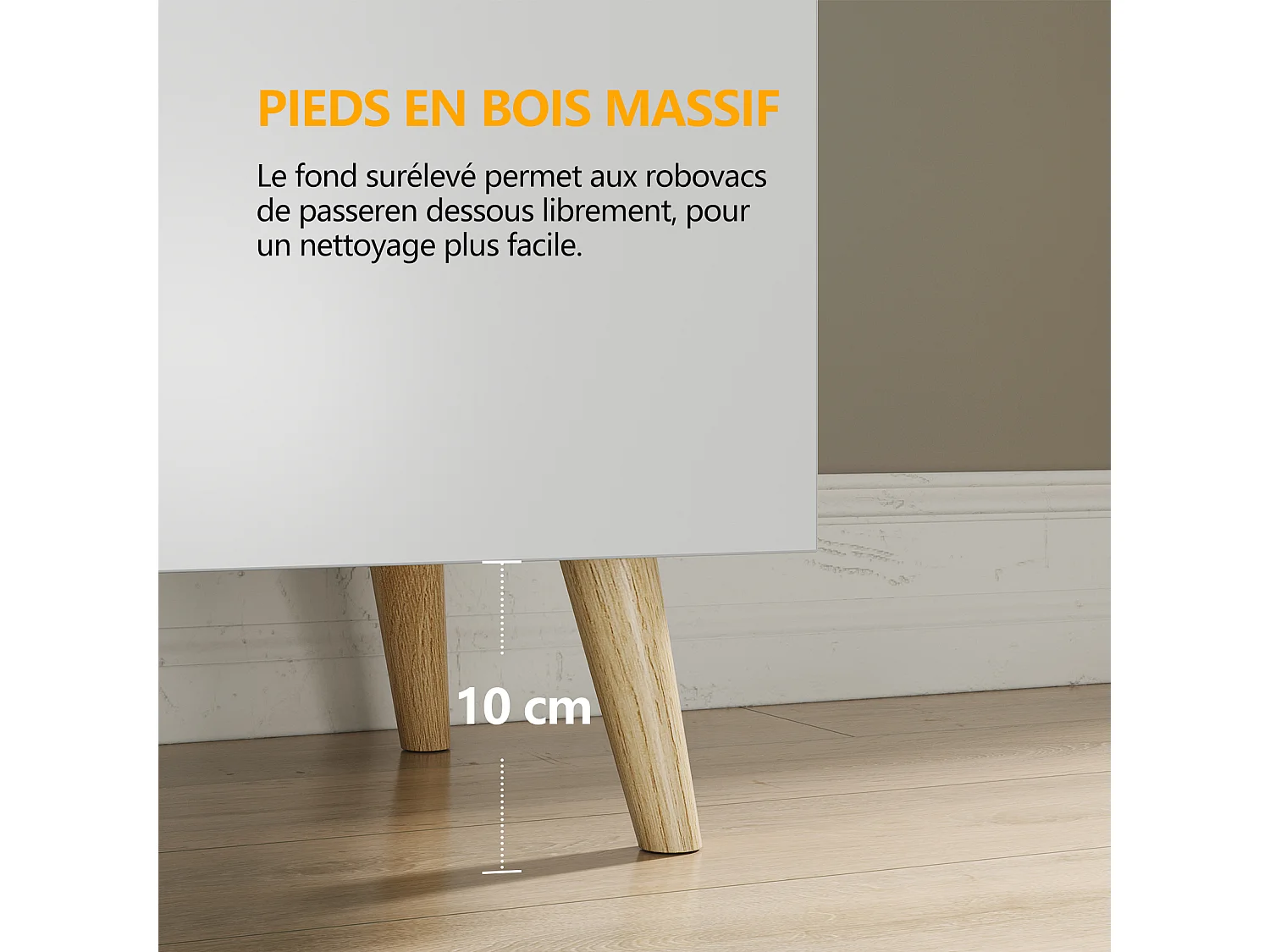 Meuble TV LED 120 cm HavenlyHome, Support TV avec 2 Portes et 2 Etagères, pour Télévision jusqu'à 55", pour Salon et Chambre, Blanc