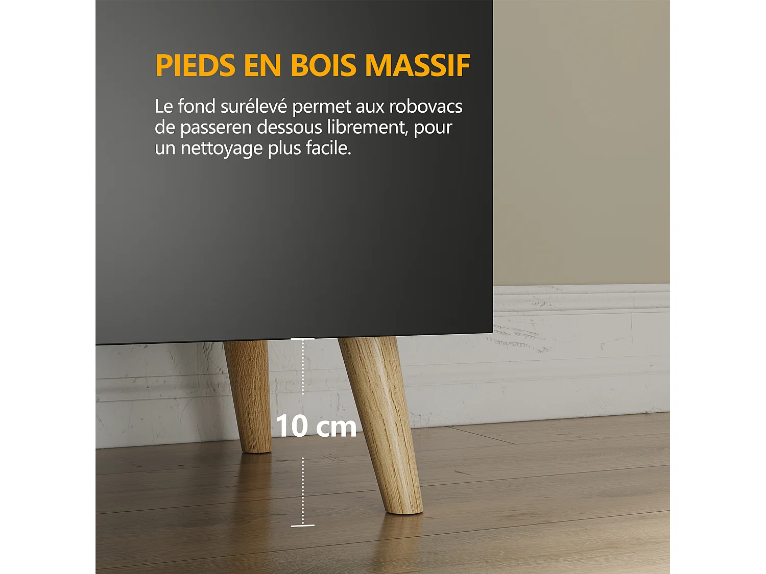 Meuble TV LED 120 cm HavenlyHome, Support TV avec 2 Portes et 2 Etagères, pour Télévision jusqu'à 55", pour Salon et Chambre, Noir