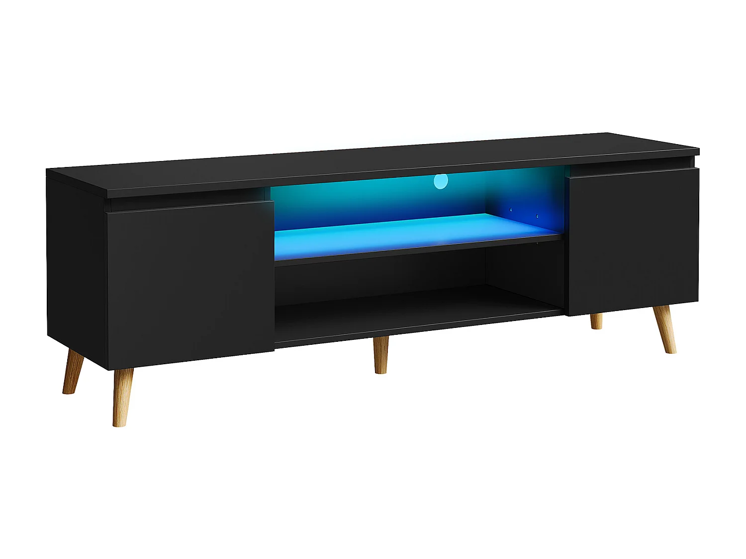 Meuble TV LED 120 cm HavenlyHome, Support TV avec 2 Portes et 2 Etagères, pour Télévision jusqu'à 55", pour Salon et Chambre, Noir