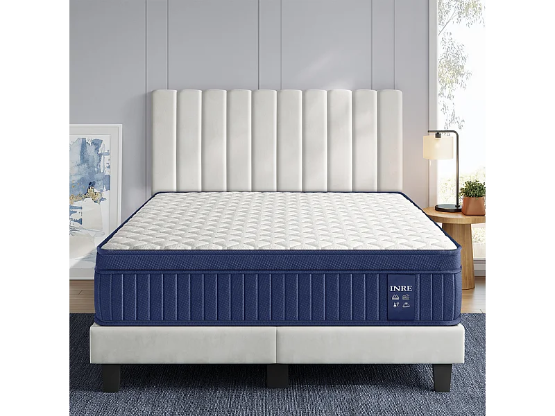 Matelas 140x190 cm INRE, Épais 30cm, Matelas Hybride, Ressorts Ensachés Mémoire de Forme, 7 Zones, Ferme