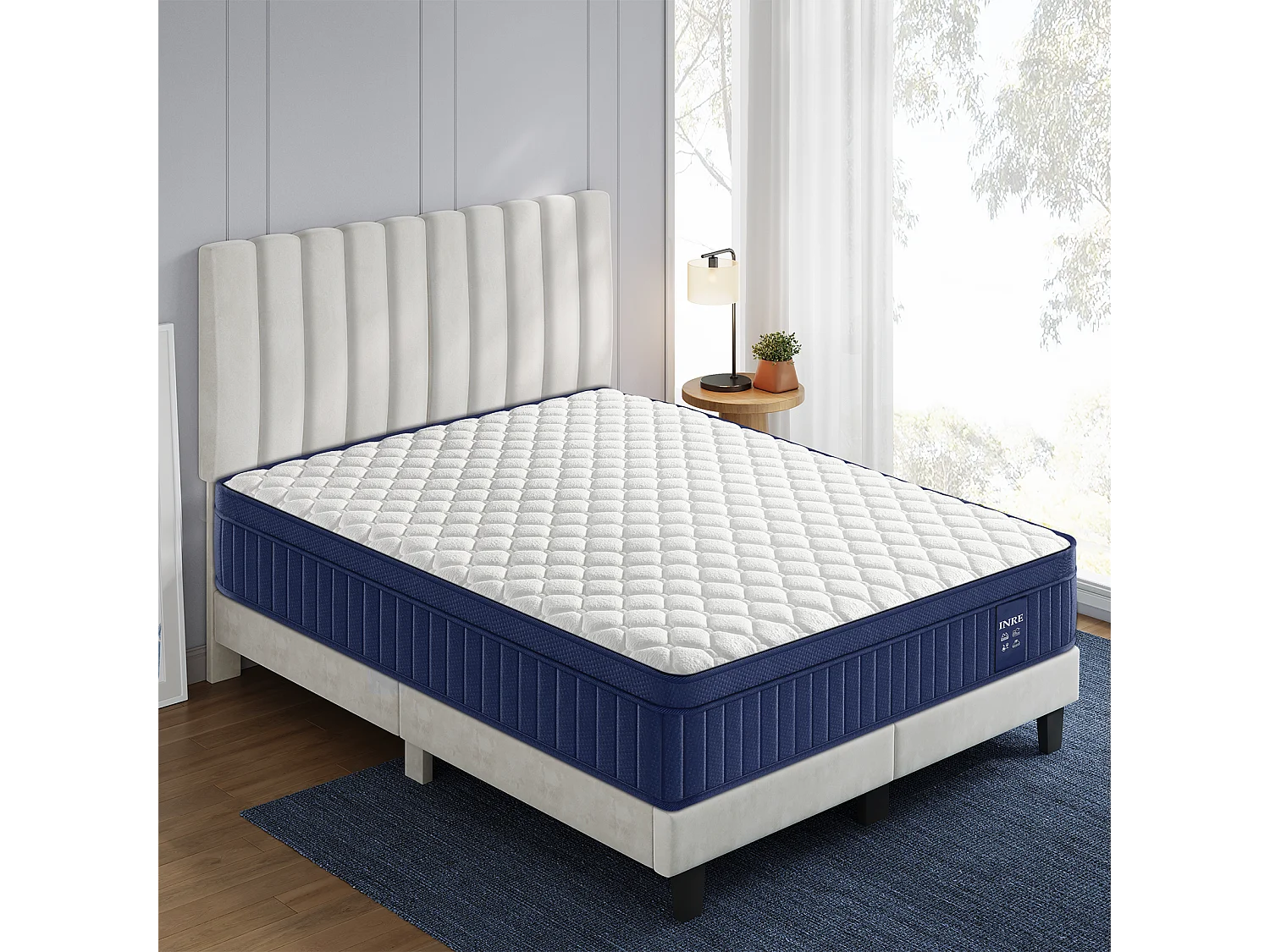 Matelas 140x190 cm INRE, Épais 30cm, Matelas Hybride, Ressorts Ensachés Mémoire de Forme, 7 Zones, Ferme