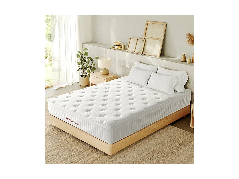 Matelas 140x190 cm INRE, Épais 30 cm, Hybride, Ressorts Ensachés, Mémoire de Forme, 7 Zones, Moyenne Ferme, Confort et Qualité Exceptionnels