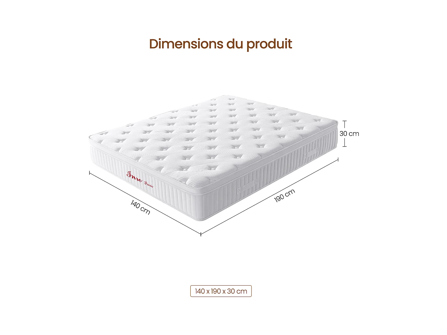 Matelas 140x190 cm INRE, Épais 30 cm, Hybride, Ressorts Ensachés, Mémoire de Forme, 7 Zones, Moyenne Ferme, Confort et Qualité Exceptionnels