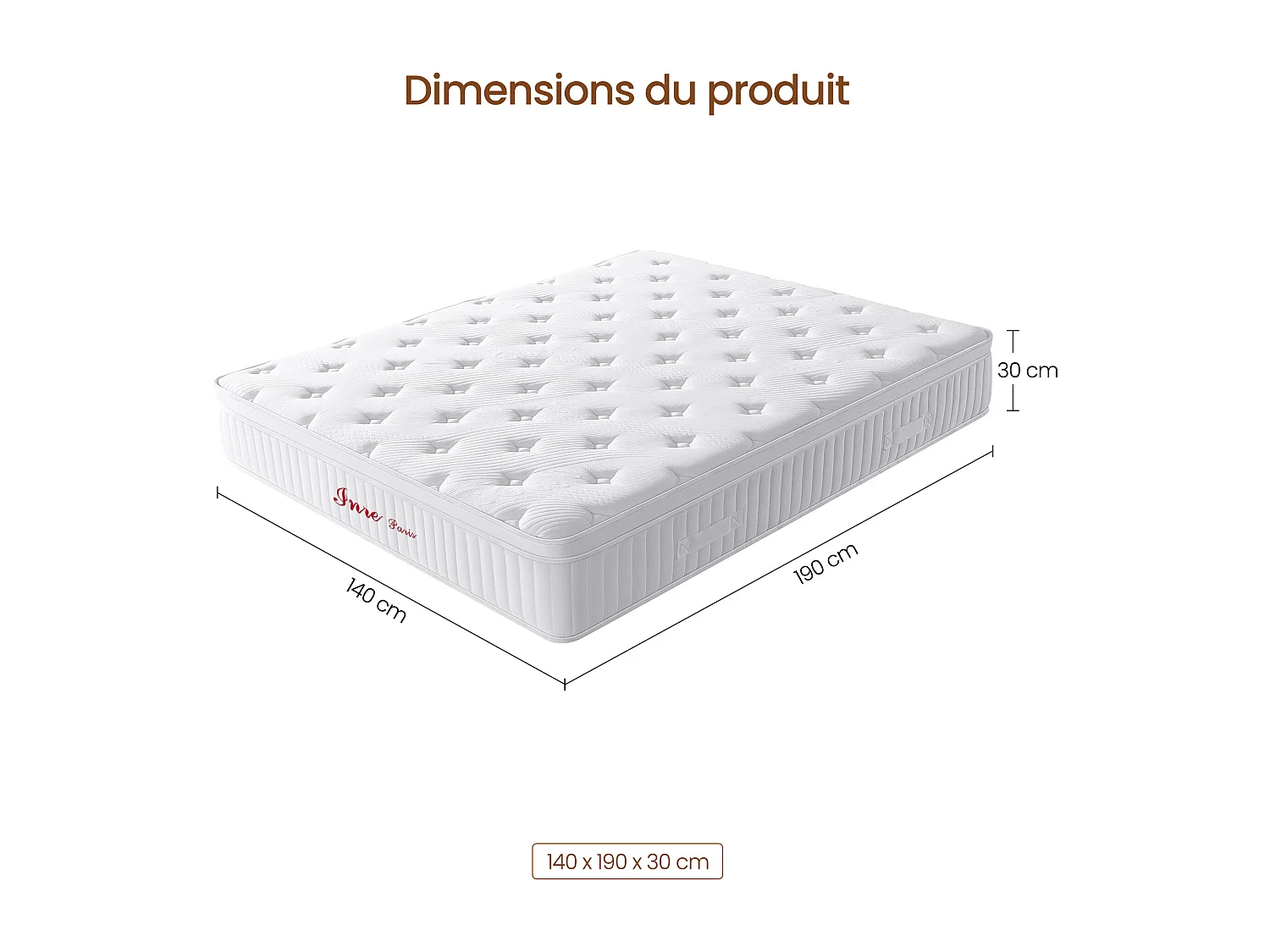 Matelas 140x190 cm INRE, Épais 30 cm, Hybride, Ressorts Ensachés, Mémoire de Forme, 7 Zones, Moyenne Ferme, Confort et Qualité Exceptionnels