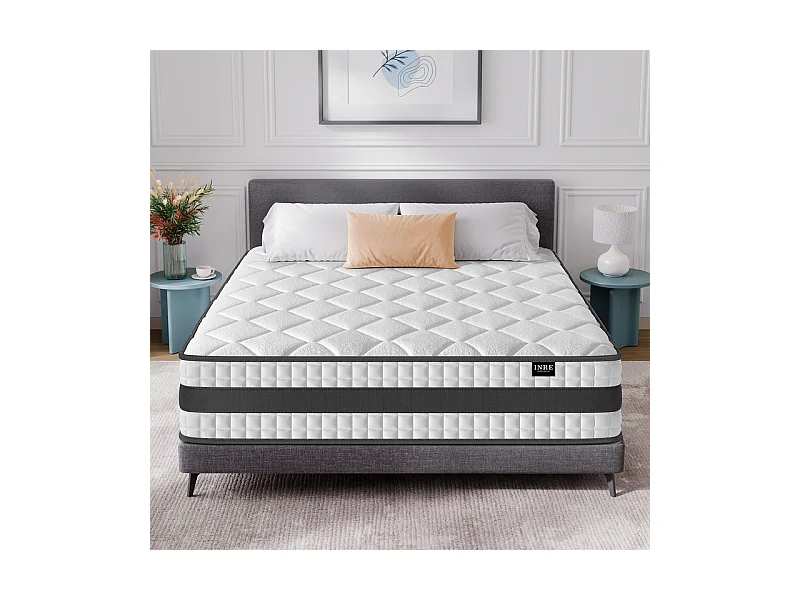Matelas Hybride 160x200 cm INRE, Épais 25cm, Ressorts Ensachés + Mémoire de Forme, Moyenne Ferme, 7 Zones de Confort, Respirant