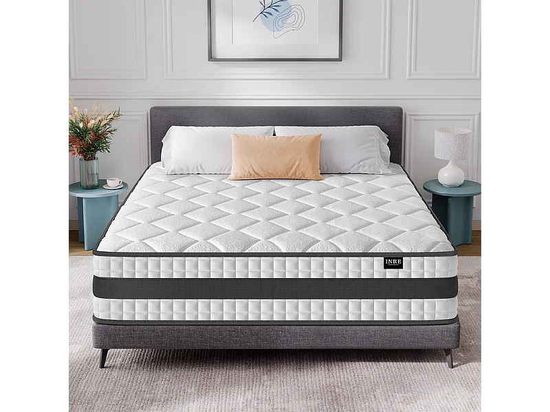 Matelas Hybride 160x200 cm INRE, Épais 25cm, Ressorts Ensachés + Mémoire de Forme, Moyenne Ferme, 7 Zones de Confort, Respirant