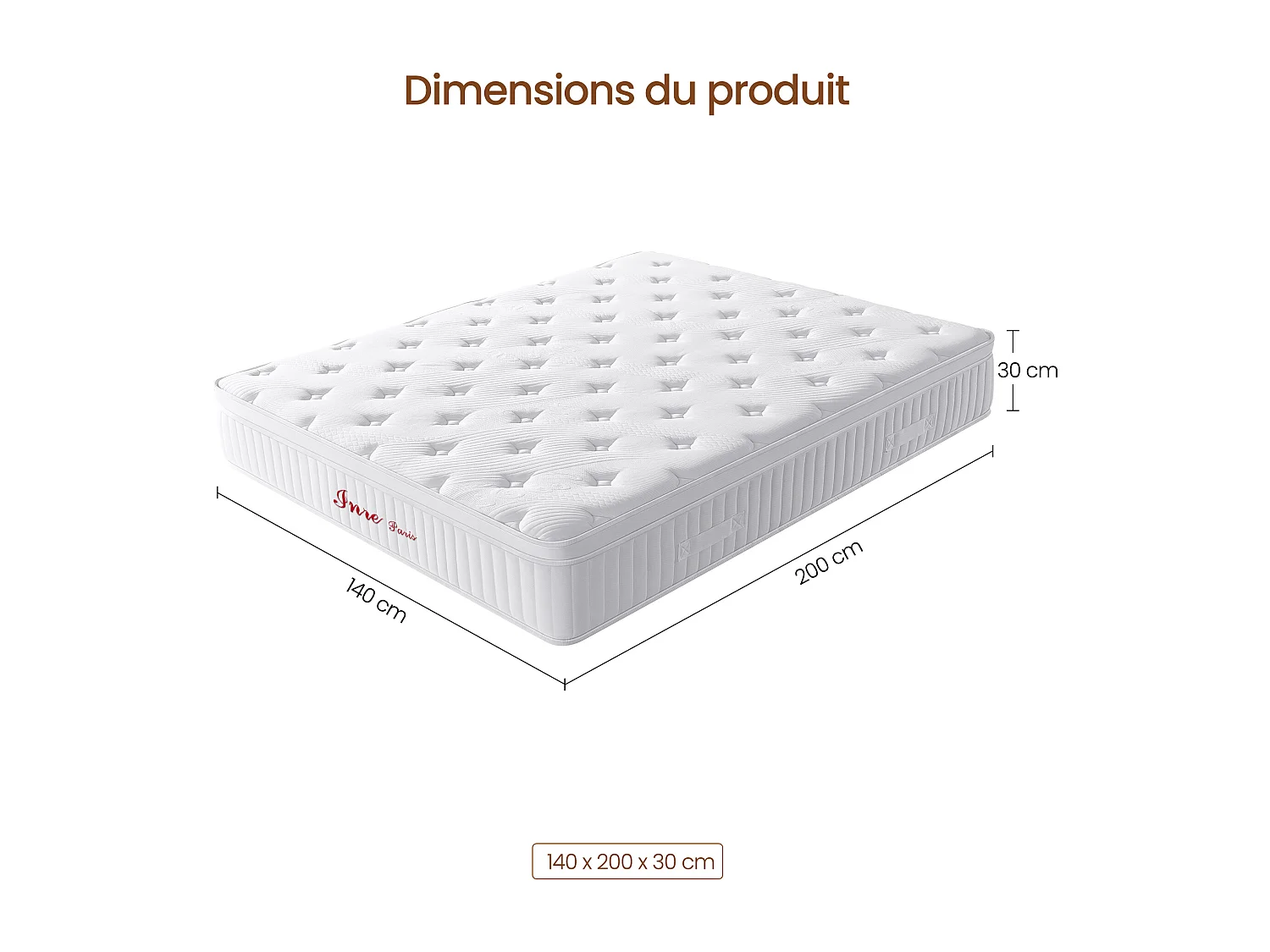Matelas 160x200 cm INRE, Épais 30 cm, Hybride, Ressorts Ensachés, Mémoire de Forme, 7 Zones, Moyenne Ferme, Confort et Qualité Exceptionnels