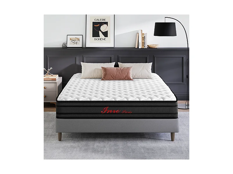 Matelas 140x190 cm Epaisseur 25 cm, Premium Matelas à ressorts, Certifié OEKO-TEX®, Hypoallergénique, Mi-ferme, 7 zones de confort