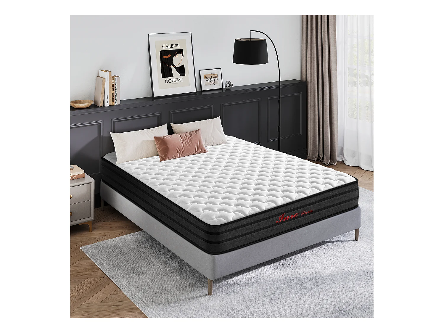 Matelas 140x190 cm Epaisseur 25 cm, Premium Matelas à ressorts, Certifié OEKO-TEX®, Hypoallergénique, Mi-ferme, 7 zones de confort