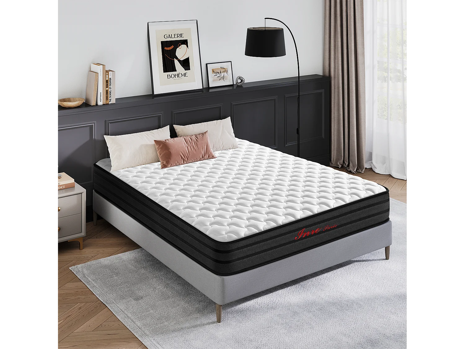 Matelas 140x190 cm Epaisseur 25 cm, Premium Matelas à ressorts, Certifié OEKO-TEX®, Hypoallergénique, Mi-ferme, 7 zones de confort
