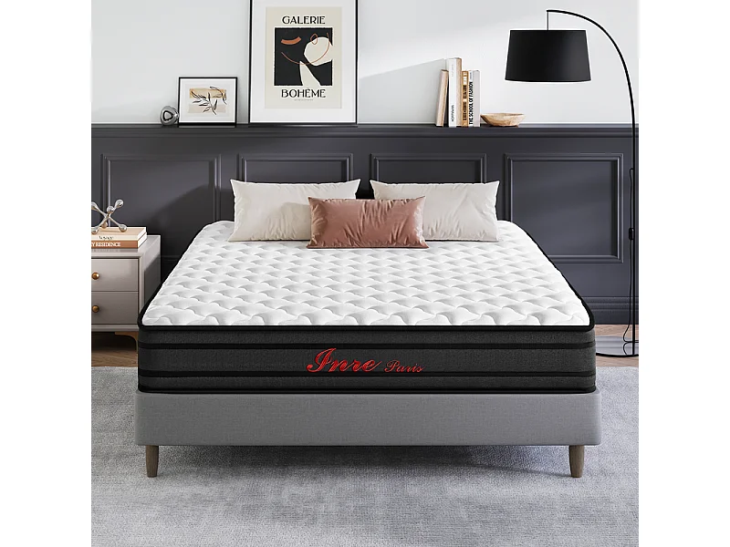 Matelas 160x200 cm Epaisseur 25 cm, Premium Matelas à ressorts, Certifié OEKO-TEX®, Hypoallergénique, Mi-ferme, 7 zones de confort