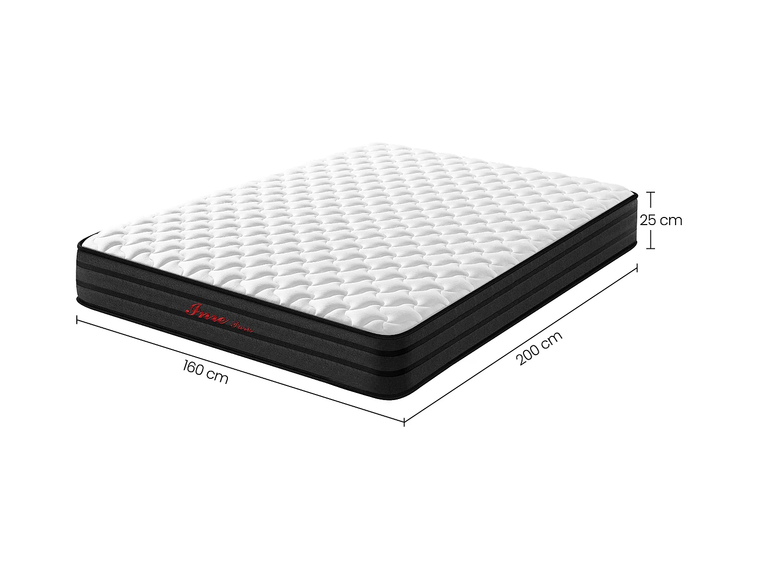 Matelas 160x200 cm Epaisseur 25 cm, Premium Matelas à ressorts, Certifié OEKO-TEX®, Hypoallergénique, Mi-ferme, 7 zones de confort