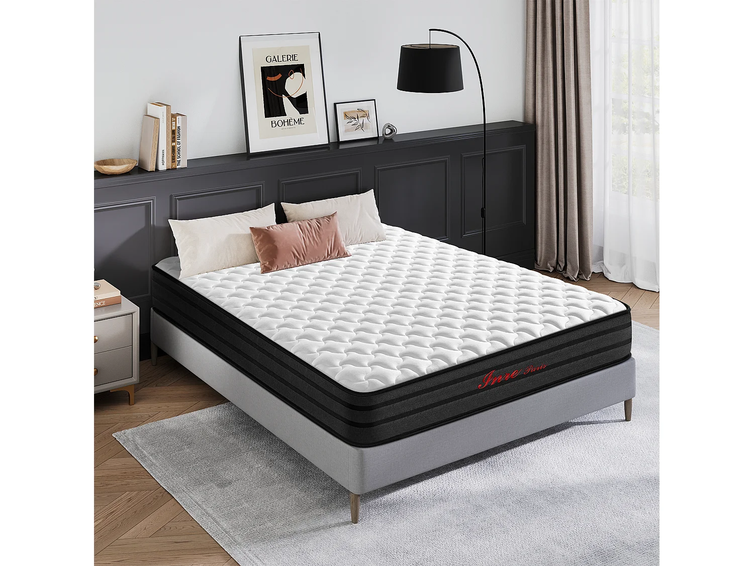 Matelas 160x200 cm Epaisseur 25 cm, Premium Matelas à ressorts, Certifié OEKO-TEX®, Hypoallergénique, Mi-ferme, 7 zones de confort