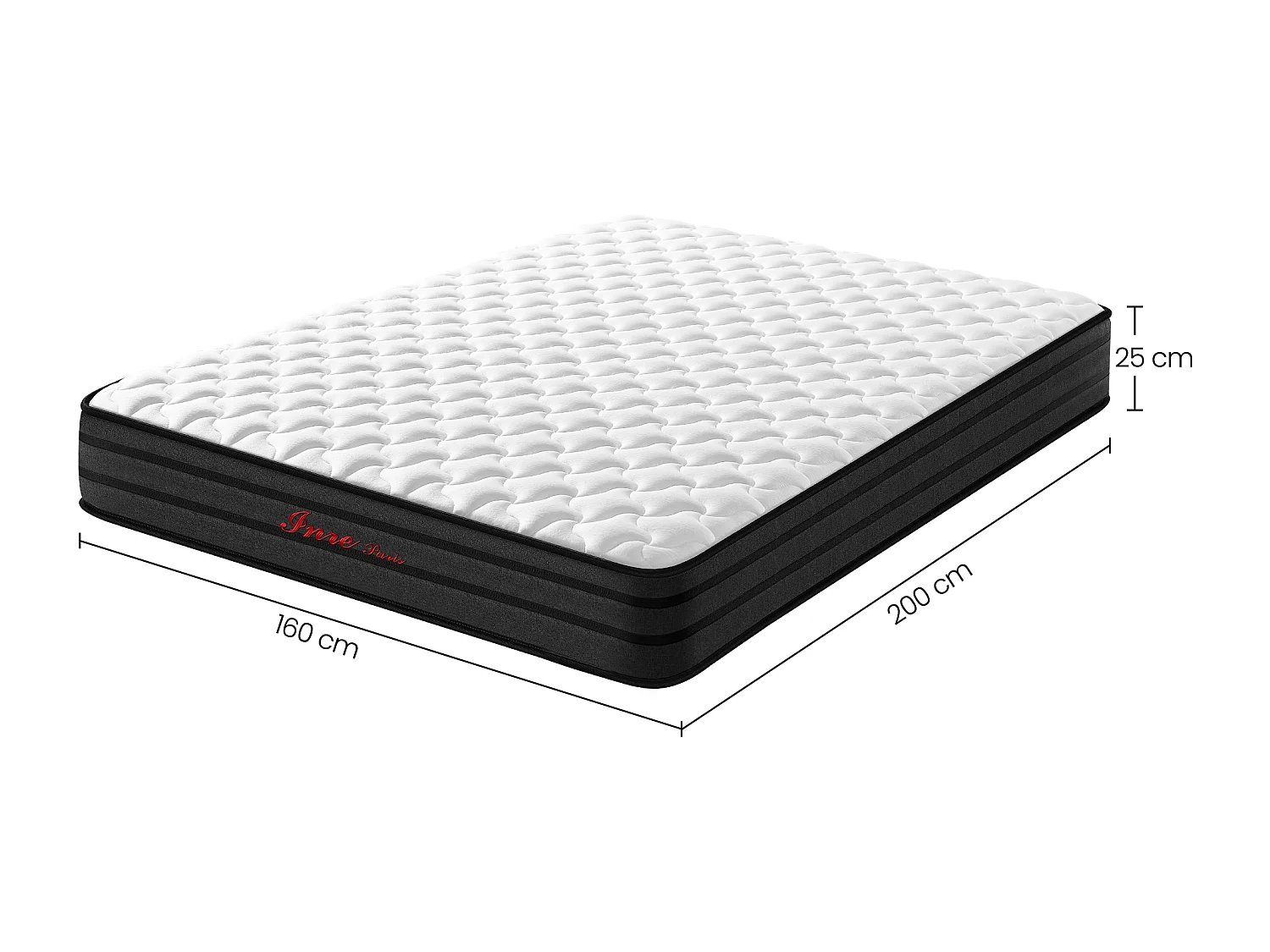 Matelas 160x200 cm Epaisseur 25 cm, Premium Matelas à ressorts, Certifié OEKO-TEX®, Hypoallergénique, Mi-ferme, 7 zones de confort