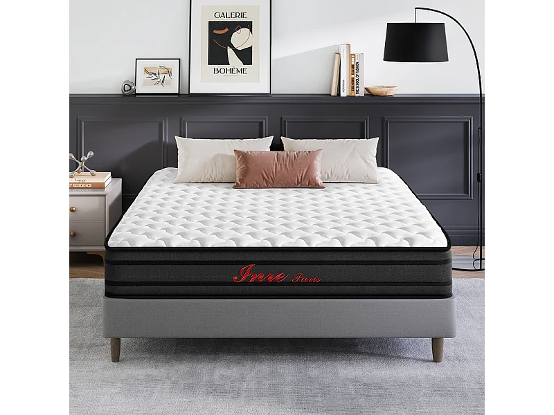 Matelas 160x200 cm Epaisseur 25 cm, Premium Matelas à ressorts, Certifié OEKO-TEX®, Hypoallergénique, Mi-ferme, 7 zones de confort