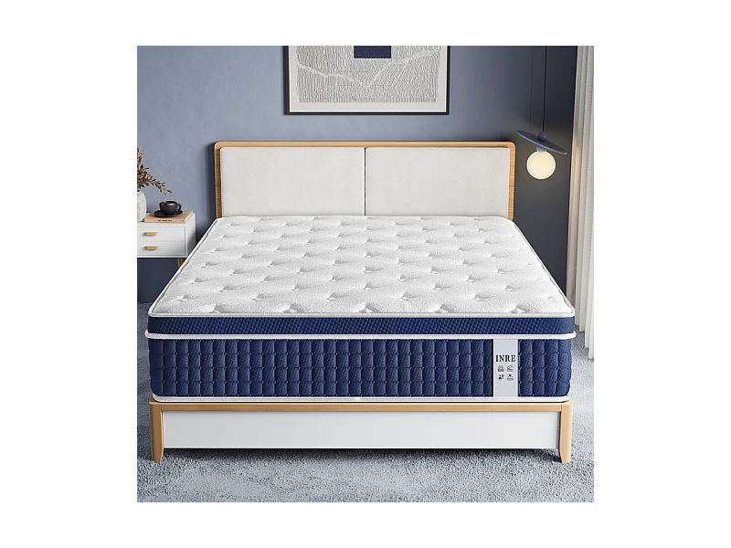 Matelas 140x190 cm INRE, Épais 30 cm, Matelas Hybride avec Ressorts Ensachés et Mousse à Mémoire de Forme, Soutien 7 Zones, Moyenne Ferme