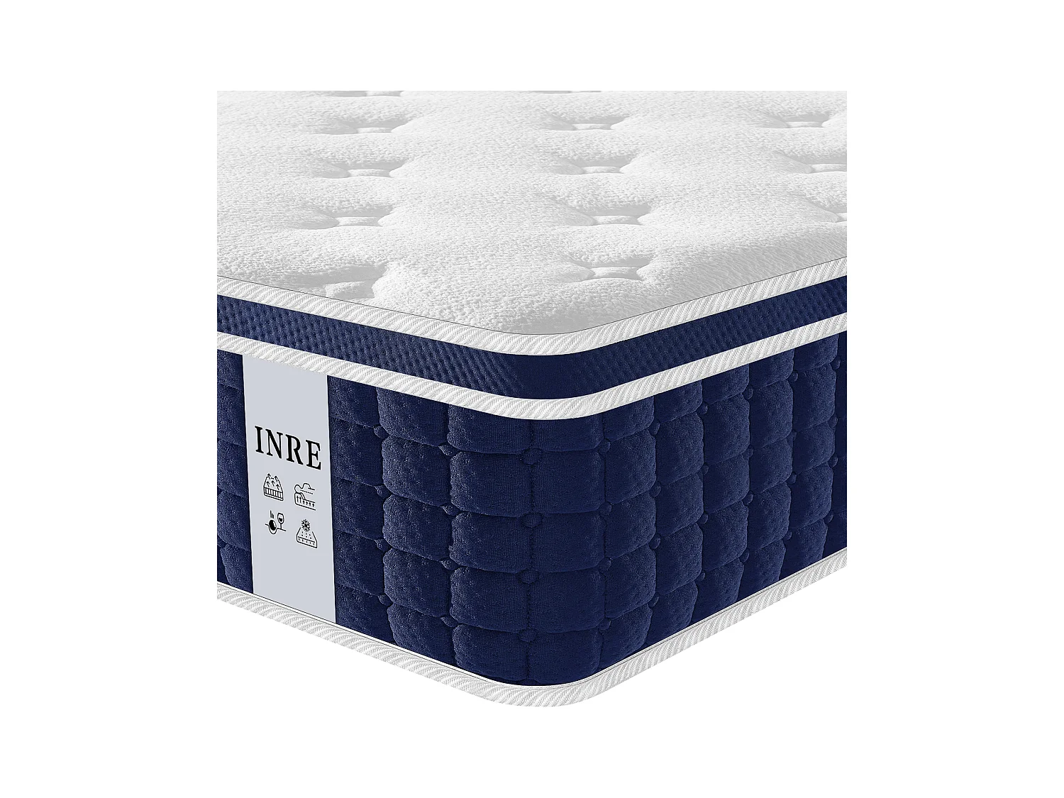 Matelas 140x190 cm INRE, Épais 30 cm, Matelas Hybride avec Ressorts Ensachés et Mousse à Mémoire de Forme, Soutien 7 Zones, Moyenne Ferme