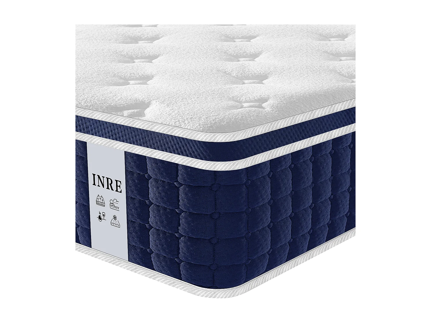 Matelas 140x190 cm INRE, Épais 30 cm, Matelas Hybride avec Ressorts Ensachés et Mousse à Mémoire de Forme, Soutien 7 Zones, Moyenne Ferme