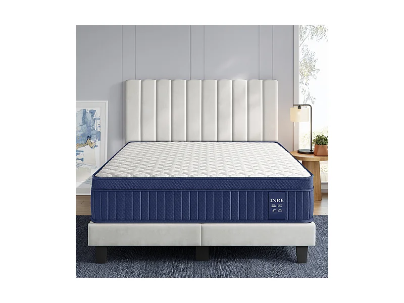 Matelas 160x200 cm INRE, Épais 30cm, Matelas Hybride, Ressorts Ensachés Mémoire de Forme, 7 Zones, Ferme