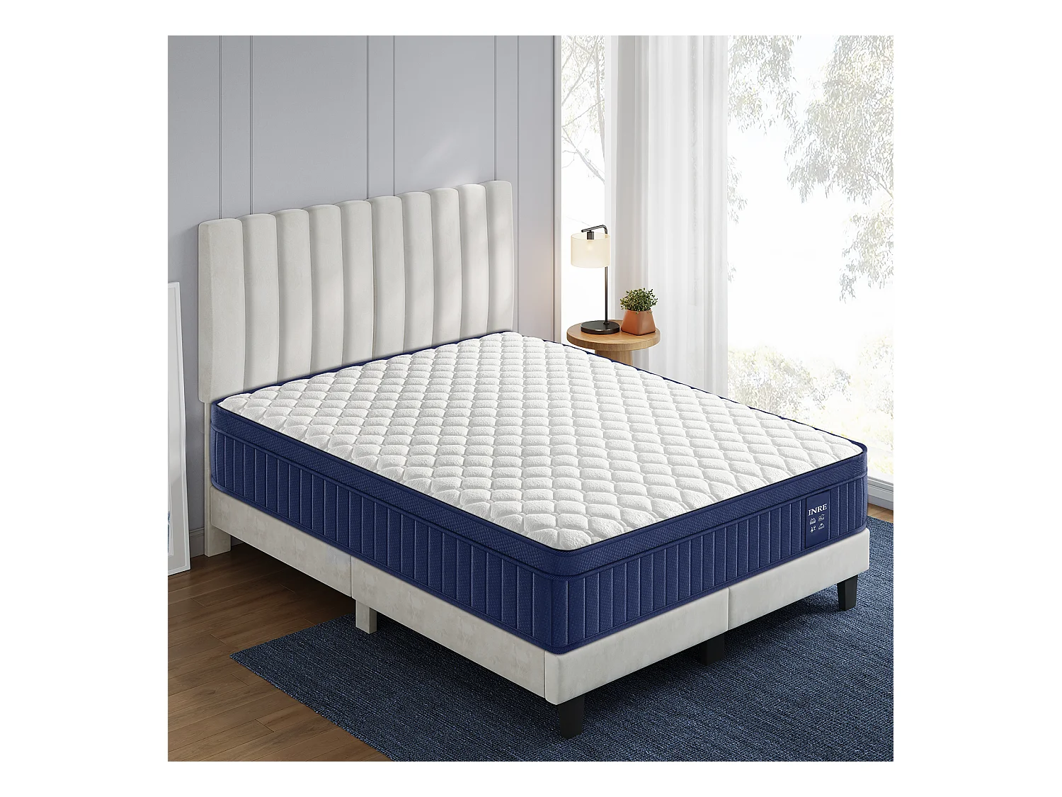Matelas 160x200 cm INRE, Épais 30cm, Matelas Hybride, Ressorts Ensachés Mémoire de Forme, 7 Zones, Ferme