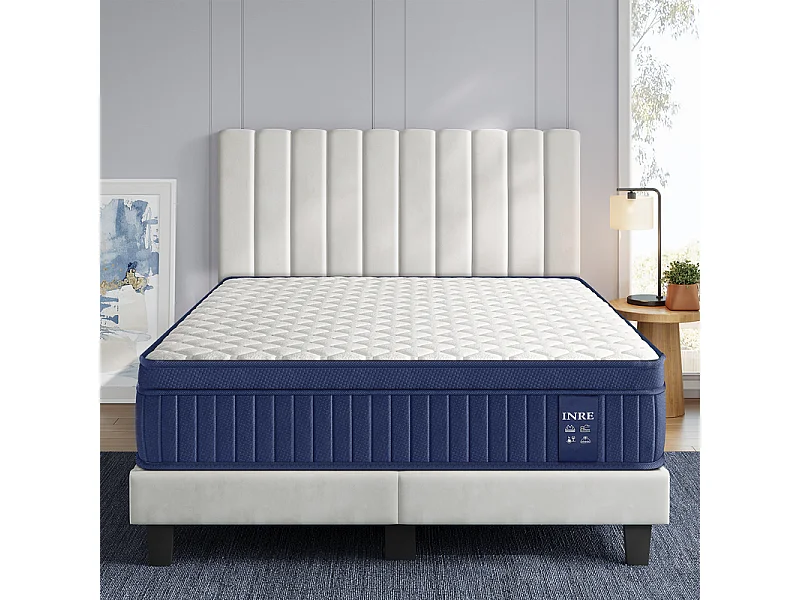 Matelas 160x200 cm INRE, Épais 30cm, Matelas Hybride, Ressorts Ensachés Mémoire de Forme, 7 Zones, Ferme
