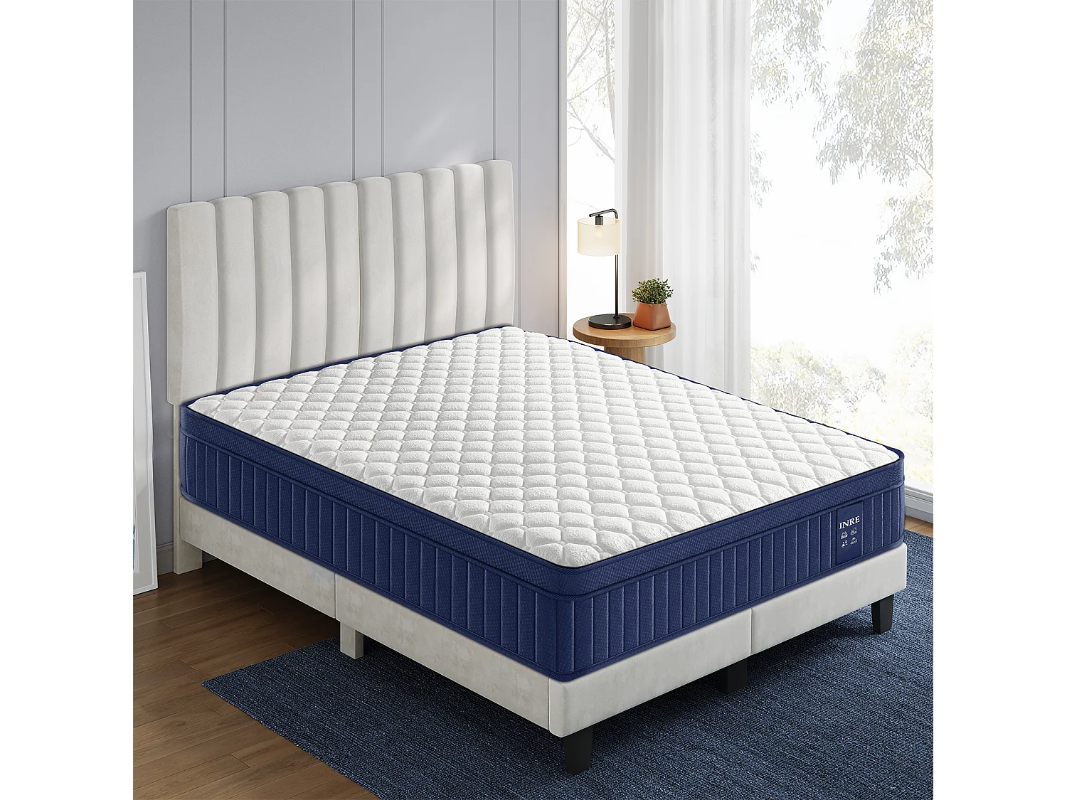 Matelas 160x200 cm INRE, Épais 30cm, Matelas Hybride, Ressorts Ensachés Mémoire de Forme, 7 Zones, Ferme