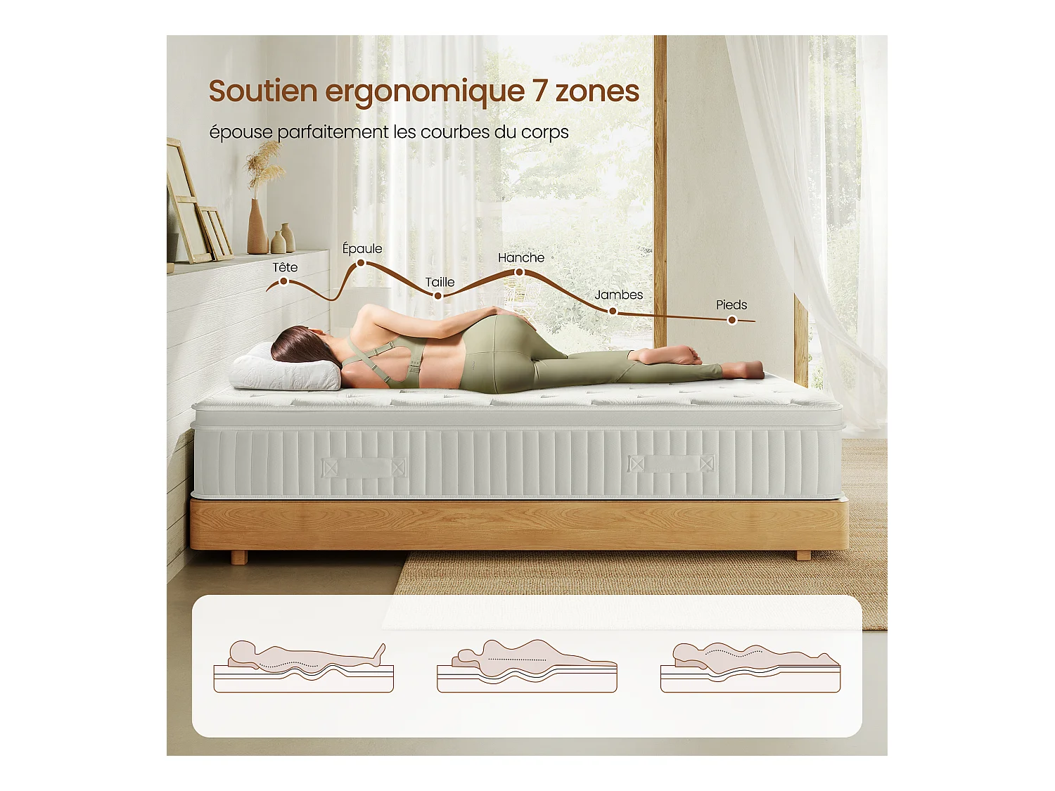 Matelas 140x200 cm INRE, Épais 30 cm, Hybride, Ressorts Ensachés, Mémoire de Forme, 7 Zones, Moyenne Ferme, Confort et Qualité Exceptionnels