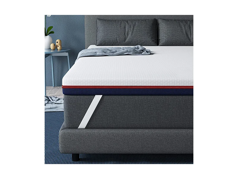 Surmatelas 140x190 cm INRE, Epaisseur 10cm, Mousse à mémoire de forme, haute densité, avec housse hypoallergénique lavable