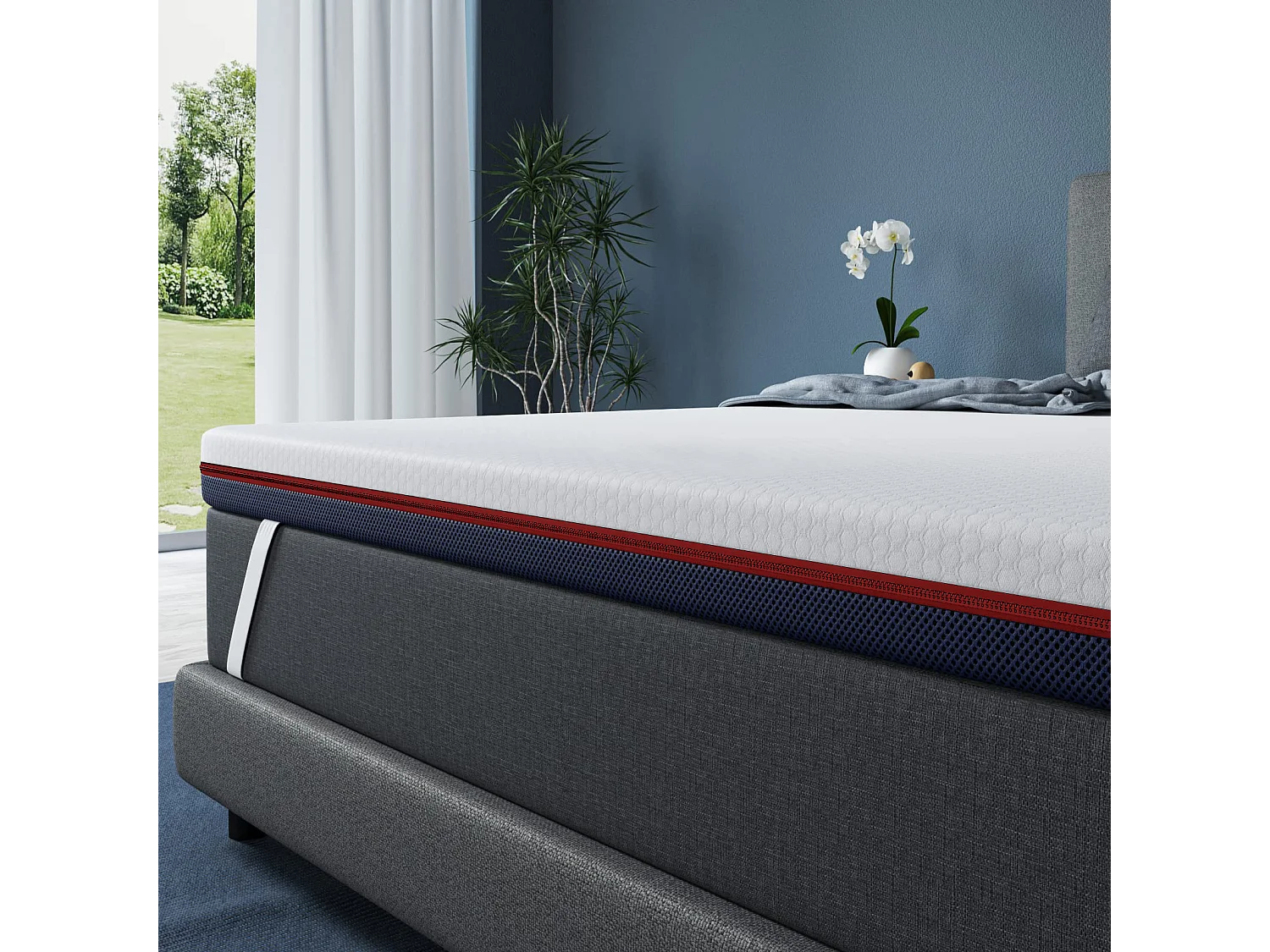 Surmatelas 180x200 cm INRE, Epaisseur 10cm, Mousse à mémoire de forme, haute densité, avec housse hypoallergénique lavable