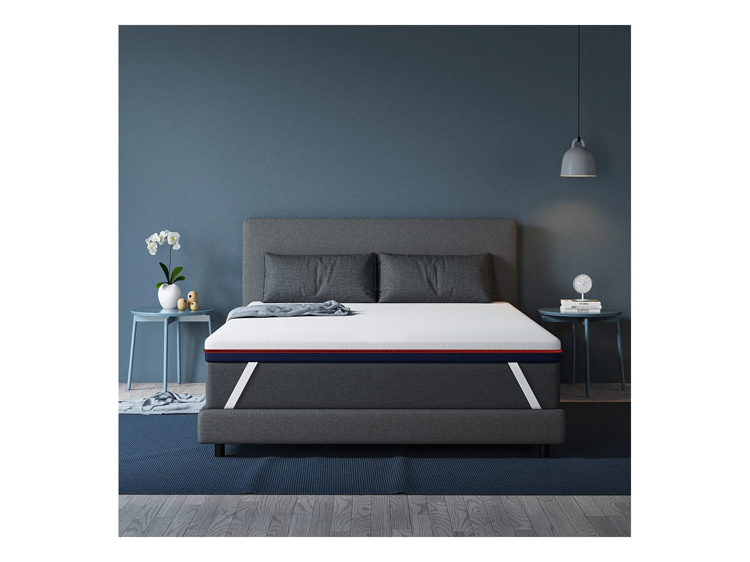 Surmatelas 180x200 cm INRE, Epaisseur 8cm, Mousse à mémoire de forme, haute densité, avec housse hypoallergénique lavable