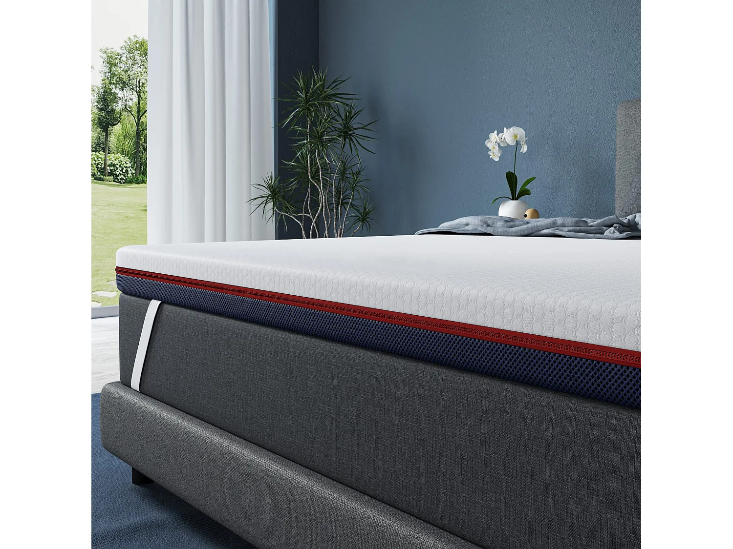 Surmatelas 180x200 cm INRE, Epaisseur 8cm, Mousse à mémoire de forme, haute densité, avec housse hypoallergénique lavable