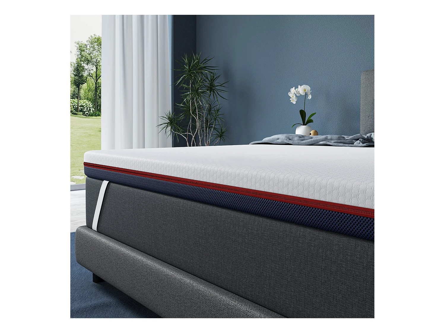 Surmatelas 160x200 cm INRE, Epaisseur 10cm, Mousse à mémoire de forme, haute densité, avec housse hypoallergénique lavable
