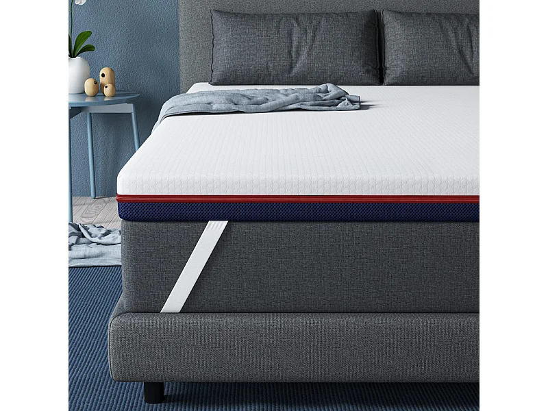 Surmatelas 160x200 cm INRE, Epaisseur 10cm, Mousse à mémoire de forme, haute densité, avec housse hypoallergénique lavable