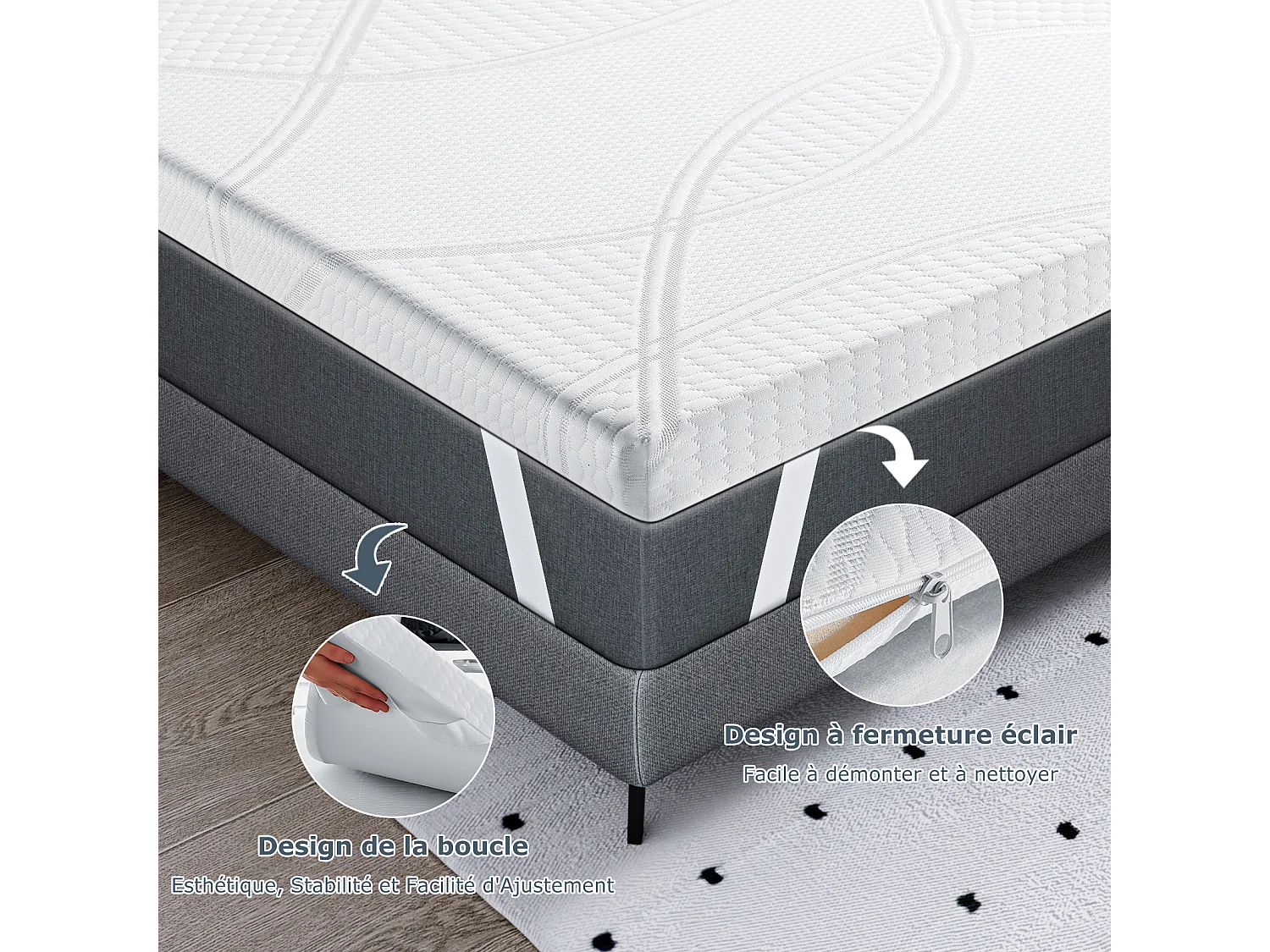 Surmatelas 140x200 cm HavenlyHome, Épaisseur de 6 cm, Mousse à haute résilience, Confort moelleux ou tonique, Ergonomique